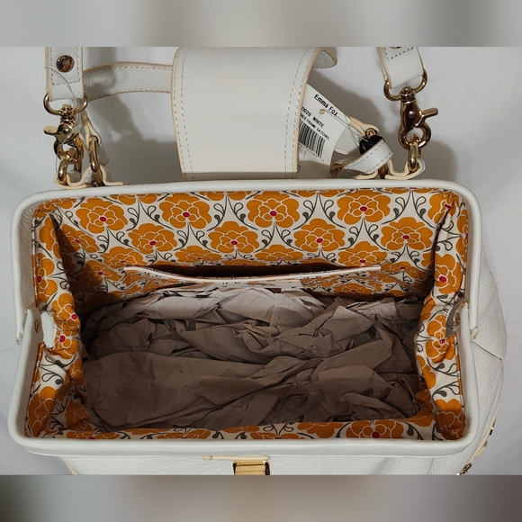 Emma Fox Newport Frame Off White and Beige Leather Satchel Crossbody - NWT - Picture 13 of 14